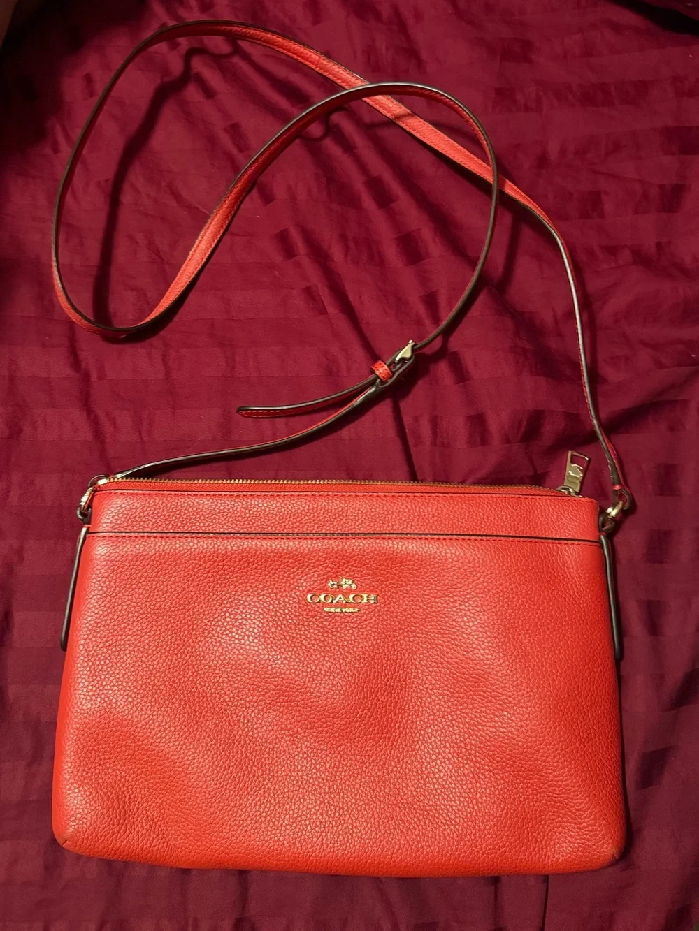 Coach Red Pebbled Leather Crossbody - Picture 2 of 9